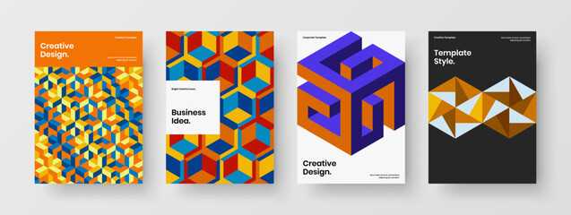 Fototapeta premium Trendy flyer A4 vector design template set. Modern mosaic tiles corporate cover concept collection.