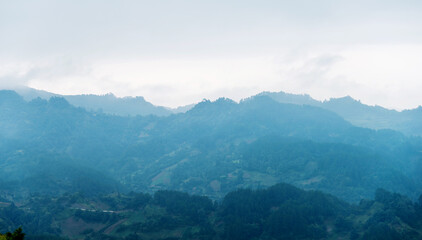 Foggy morning in mountain range