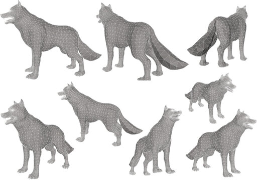 set of silhouettes white background Wolf design collection
