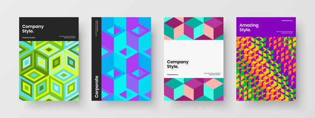 Trendy corporate identity A4 vector design illustration bundle. Fresh geometric shapes flyer concept set.