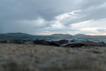  Marmara sea and Princes' Islands  view in stormy weather in the evening. Istanbul. Turkey.