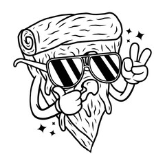Pizza With Sunglass Black and White Graphic Vector T-shirt Illustration