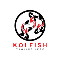 Obraz premium Koi Fish Logo Design, Chinese Lucky And Triumph Ornamental Fish Vector, Company Brand Gold Fish Icon