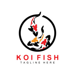 Koi Fish Logo Design, Chinese Lucky And Triumph Ornamental Fish Vector, Company Brand Gold Fish Icon