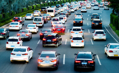 Traffic jam in the rush hour evening
