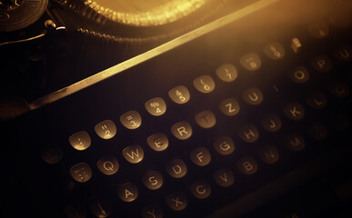 Letters on the keys of an old typewriter. Antique Typewriter. Vintage Typewriter Machine