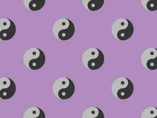 pattern. Image of Yin Yang symbol on pastel purple purple backgrounds. Symbol of opposite. Surface overlay pattern. Horizontal image. 3D image. 3D rendering.