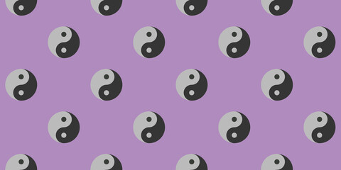 pattern. Image of Yin Yang symbol on pastel purple purple backgrounds. Symbol of opposite. Surface overlay pattern. Horizontal image. Banner for insertion into site. 3D image. 3D rendering.