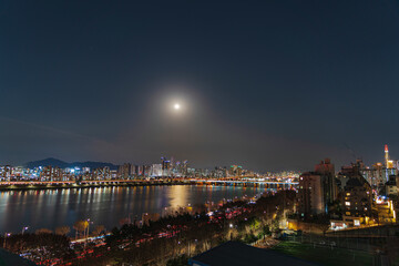 Night view of river front of Seoul, Gangnamgu, Seoul, Korea
