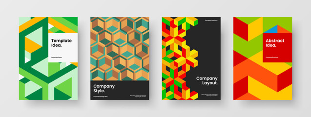 Fototapeta premium Original mosaic tiles pamphlet illustration collection. Unique handbill A4 design vector concept bundle.