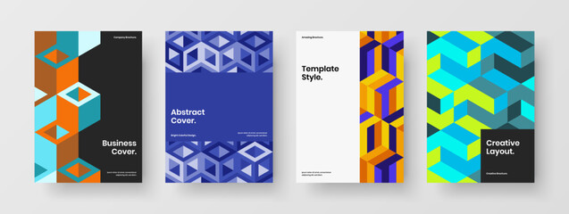 Fototapeta premium Minimalistic geometric tiles annual report template bundle. Clean flyer A4 vector design concept composition.