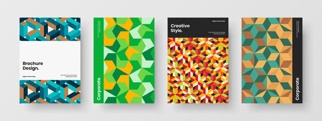 Fototapeta na wymiar Bright geometric pattern corporate brochure concept composition. Original company cover A4 vector design illustration bundle.