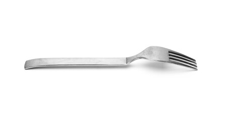 Old used fork close up on isolated white background