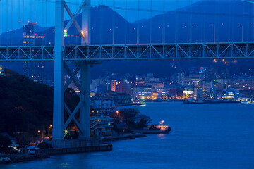 関門橋 　橋 　日本海　海　吊橋　高速道路　夜景　日本