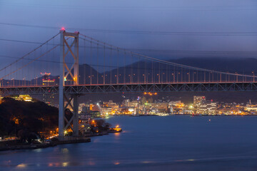 関門橋 　橋 　日本海　海　吊橋　高速道路　夜景　日本