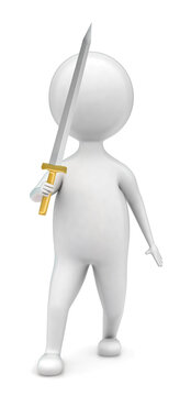 3d man holding sword in hand concept