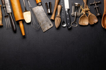 Cooking utensils on kitchen table