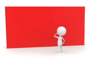3d man looking at red wall concept
