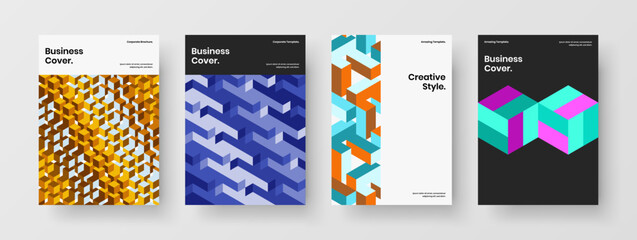 Obraz premium Creative geometric pattern handbill illustration composition. Simple magazine cover A4 design vector template bundle.