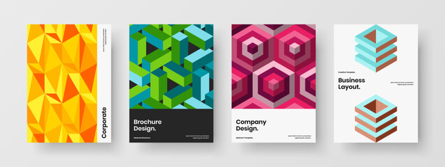 Colorful company cover A4 vector design concept collection. Bright mosaic pattern leaflet illustration bundle.