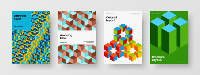 Modern mosaic pattern leaflet concept bundle. Abstract handbill A4 design vector layout set.