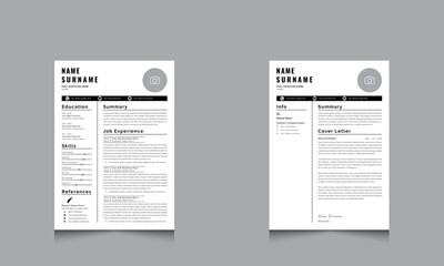 Black Resume Layout Minimal Resume and Cover Letter Page Set
