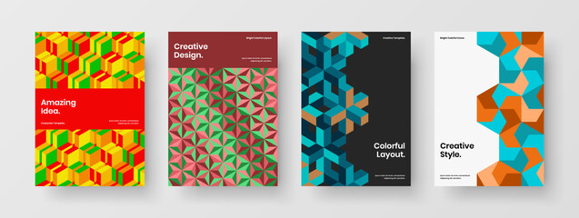 Minimalistic mosaic hexagons brochure concept bundle. Original cover A4 vector design illustration composition.