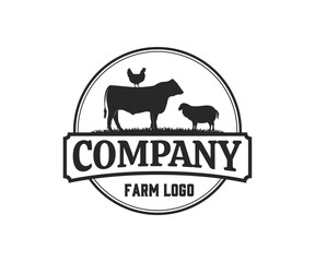 Meat Farm Logo Design. Animal Farm Logo Design Vector Template.  Livestock Farm Animal Logo Design