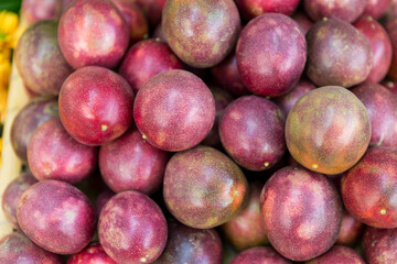 Fresh passion fruit background, organic fruit product of Thailand