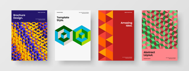 Minimalistic presentation A4 design vector illustration set. Creative geometric pattern annual report layout bundle.