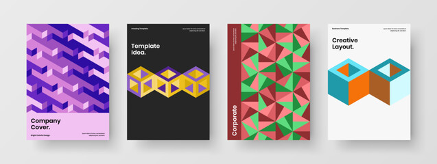 Amazing mosaic tiles annual report layout set. Fresh pamphlet vector design template bundle.