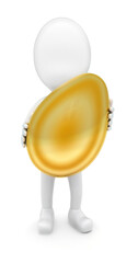 3d man holding a golden egg in hands concept