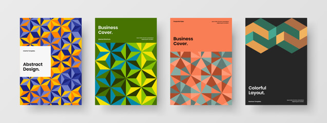 Fototapeta premium Creative presentation design vector concept bundle. Colorful geometric hexagons pamphlet illustration collection.