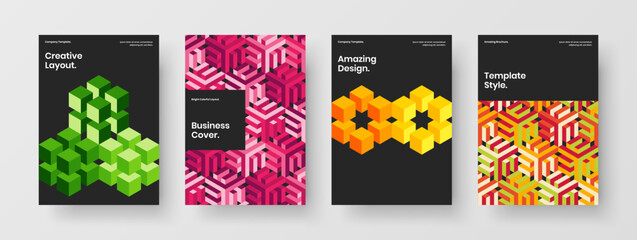 Unique mosaic shapes corporate brochure layout collection. Clean presentation design vector illustration set.