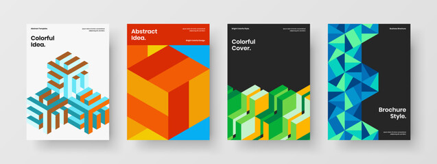 Fresh cover design vector layout composition. Bright mosaic tiles corporate brochure illustration set.