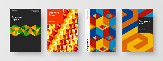 Fototapeta premium Clean mosaic tiles magazine cover template composition. Creative leaflet A4 vector design illustration set.