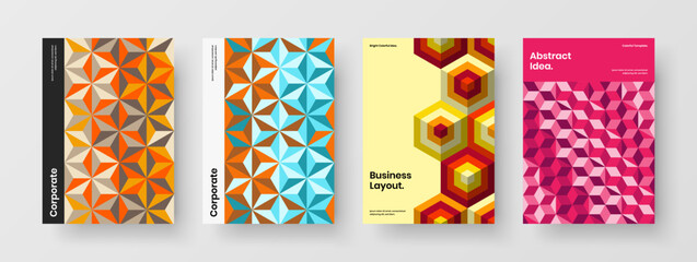 Colorful presentation vector design layout collection. Unique mosaic hexagons poster illustration bundle.