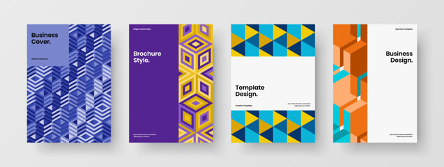 Minimalistic brochure design vector concept set. Creative mosaic tiles corporate cover layout collection.