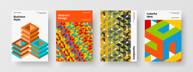 Fototapeta premium Modern handbill A4 vector design template set. Premium geometric pattern annual report illustration collection.