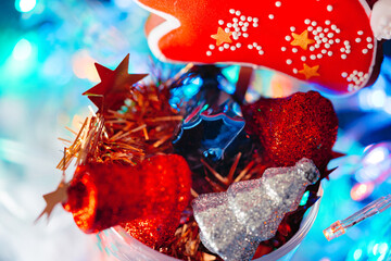 Christmas holiday background with festive decor bokeh shot