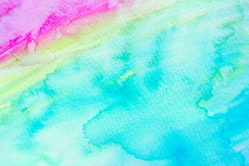 Fototapeta na wymiar Abstract Hand painted Rainbow Watercolor Colorful wet background on paper. Handmade texture art color for creative wallpaper or design art work. Pastel colors