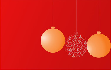 Christmas decoration spheres in red background. Snowflakes