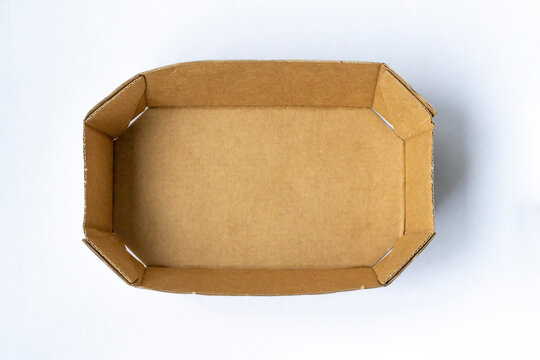 Empty octagonal basket box without lid, top view on white background