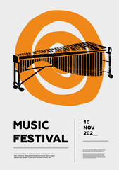 Marimba, vibraphone. Music festival poster. Percussion musical instruments. Competition. A set of vector illustrations. Minimalistic design. Banner, flyer, cover, print.