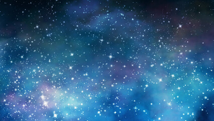Obraz na płótnie Canvas 手描きの水彩の星空、キラキラ背景