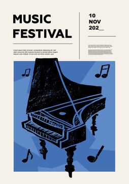 Harpsichord, clavecin. Music festival poster. Keyboard musical instruments. Competition. A set of vector illustrations. Minimalistic design. Banner, flyer, cover, print.
