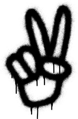 Hand gesture V sign for peace symbol with black spray paint. - obrazy, fototapety, plakaty