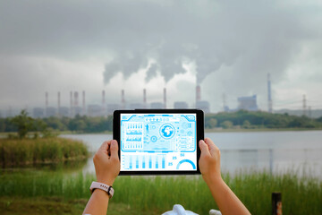 Engineers, architects or businessmen using tablets with the icon network are analyzing the...