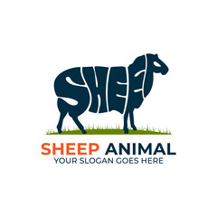 Sheep animal logo design vector, logo with Warp Text Into the Shape of a sheep animal illustration