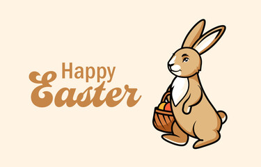 Easter banner. Happy Easter. Bunny with eggs. Rabbit vector illustration.